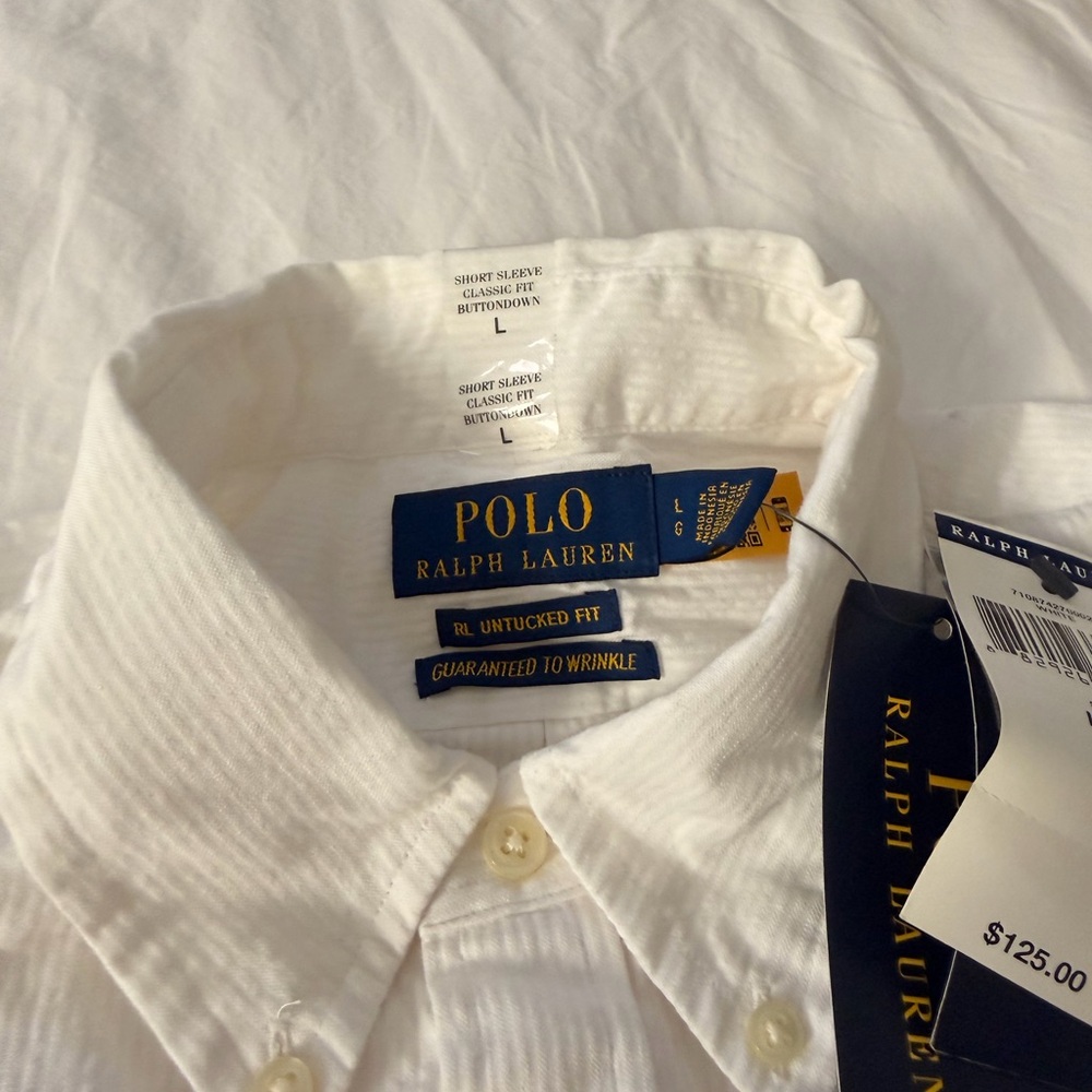 NWT Polo by Ralph Lauren White Seersucker Short-Sleeve Button-Down Shirt - Picture 6 of 7